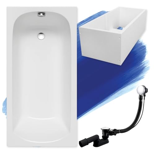 BADLAND Rechteck Badewanne Classic 120x70 mit Füßen und Ablaufgarnitur GRATIS mit/ohne Wannenträger (mit Wannenträger) von Polimat