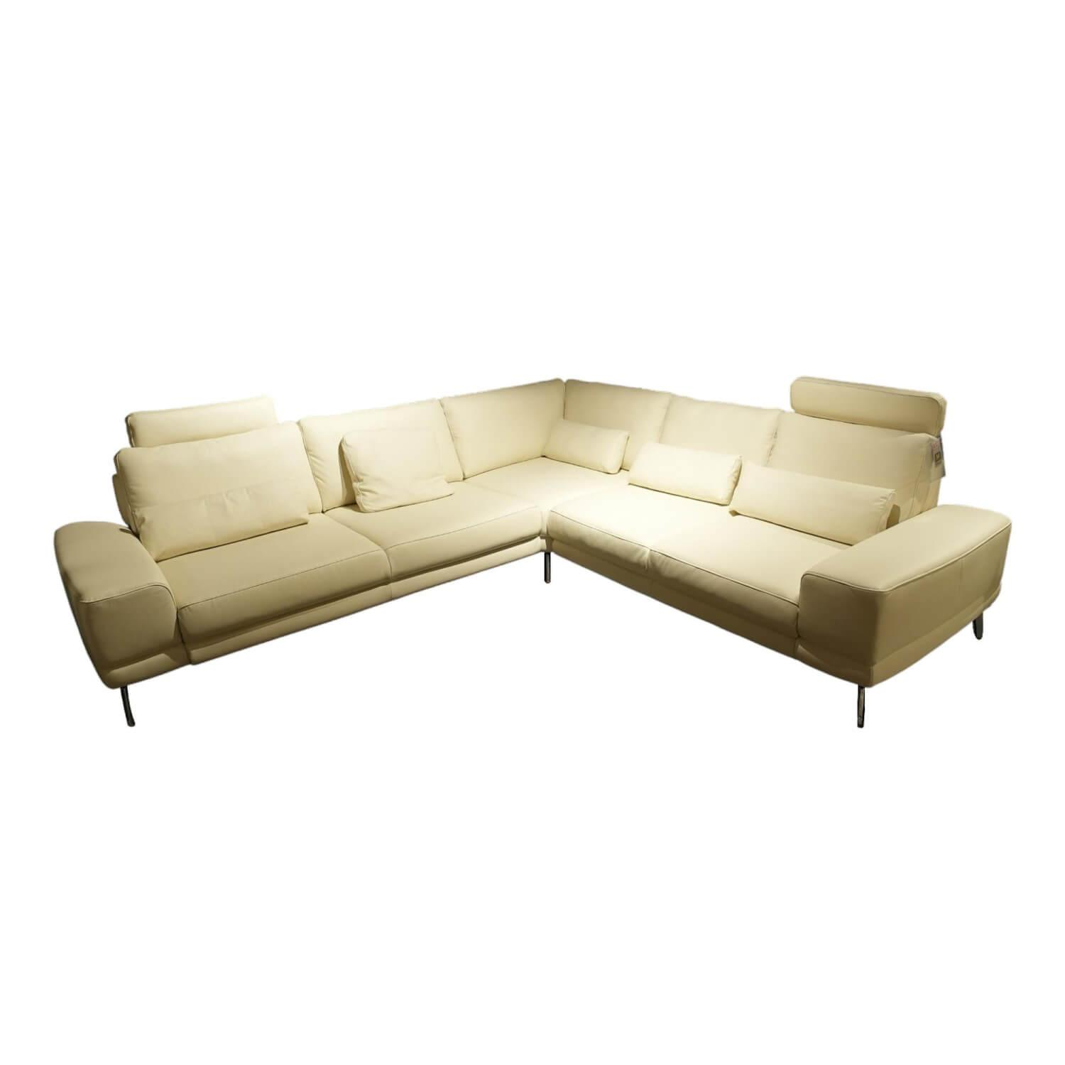 Ecksofa MM PN1136 Leder BelVita Weiß Füße Metall Inklusive Kissen von Polinova