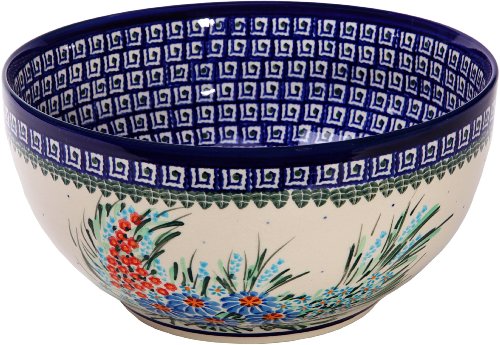 Polish Pottery Ceramika Boleslawiec 0411/169 Royal Blue Patterns with Blue Daisy and Orange Phlox Motif Bowl 23, 10-Cup von Polish Pottery Ceramika Boleslawiec
