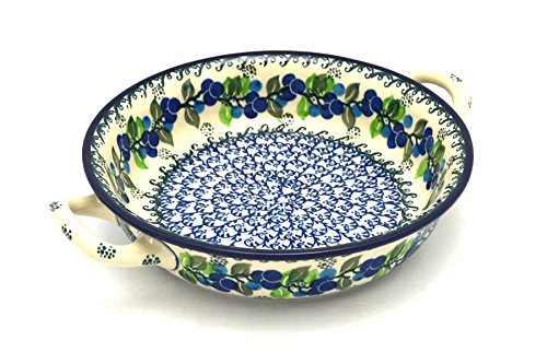 Polish Pottery Baker - Round with Handles - Medium - Blue Berries by Polish Pottery Gallery von Polish Pottery Gallery