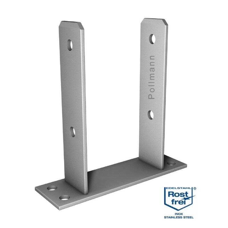 Pfostenträger Stützenfuß U-Form zum Aufdübeln Gabelweite 101 mm Edelstahl A2 von Pollmann & Sohn GmbH & Co.KG