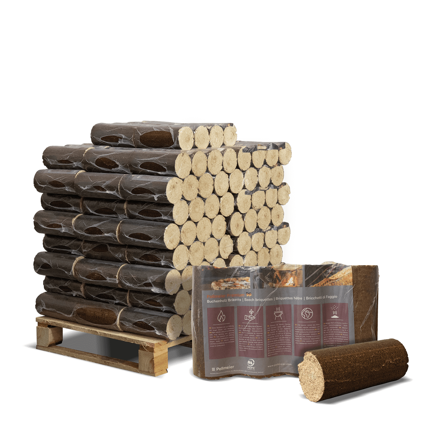 Pollmeier Premium Buchenholz Briketts 6kg x 50 Gebinde 300kg Palette von Pollmeier