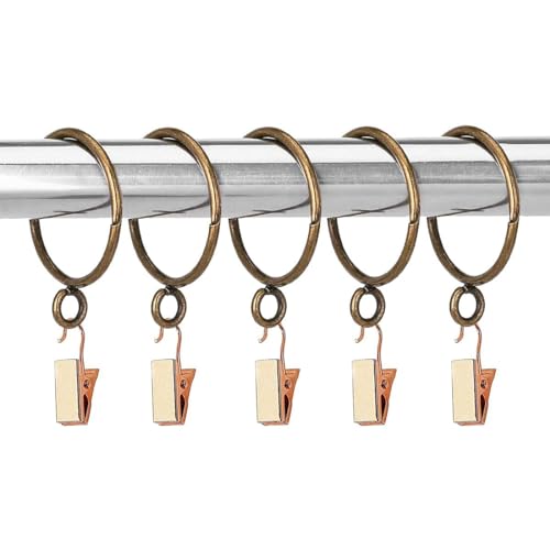 Polly Online Vorhangringe mit Clips - Gardinenstangenclip-Ringe für Innendurchmesser 50mm Stange, 20er-Set Bronze Farbe, geeignet für Duschvorhang, Fenstervorhang, Café von Polly Online