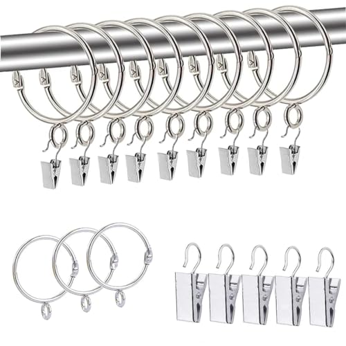 Polly Online Vorhangringe mit Clips - Gardinenstangenclip-Ringe für Innendurchmesser 50mm Stange, 20er-Set Silber, geeignet für Duschvorhang, Fenstervorhang, Café von Polly Online