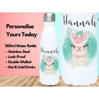 Personalisierte Wasserflasche Isolierflasche Edelstahl 500Ml, Hot & Cold Gym Flasche, Name, Alpaka Geschenke, Geschenke Für Liebhaber, Lama von PollyannaPoops