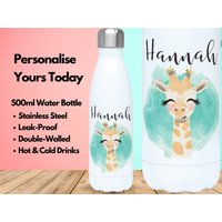 Personalisierte Wasserflasche Vakuum Isoliert Edelstahl 500Ml, Heiß & Kalt Gym Flasche, Name, Giraffe Geschenke, Geschenke Für Liebhaber von PollyannaPoops