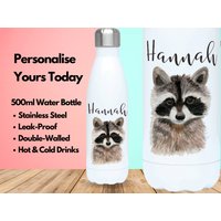 Personalisierte Wasserflasche Vakuum Isoliert Edelstahl 500Ml, Heiß & Kalt Gym Flasche, Name, Waschbär Geschenke, Geschenke Für Liebhaber von PollyannaPoops