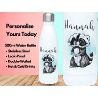 Personalisierte Wasserflasche Vakuum Isoliert Edelstahl 500Ml, Heiß & Kalt Gym Flasche, Name, Waschbär Geschenke, Geschenke Für Liebhaber von PollyannaPoops