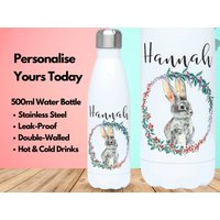 Personalisierte Wasserflasche Vakuum Isoliert Edelstahl 500Ml, Heiße & Kalte Turnflasche, Name, Hasengeschenke, Geschenke Für Hasenliebhaber, Hase von PollyannaPoops