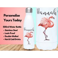 Personalisierte Wasserflasche Vakuum Isoliert Edelstahl 500Ml, Hot & Cold Gym Flasche, Name, Flamingo Geschenke, Geschenke Für Liebhaber von PollyannaPoops