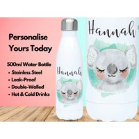 Personalisierte Wasserflasche Vakuum Isoliert Edelstahl 500Ml, Hot & Cold Gym Flasche, Name, Koala Geschenke, Geschenke Für Liebhaber von PollyannaPoops