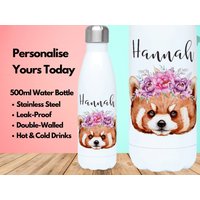 Personalisierte Wasserflasche Vakuum Isoliert Edelstahl 500Ml, Hot & Cold Gym Flasche, Name, Rote Panda Geschenke, Geschenke Für Liebhaber von PollyannaPoops