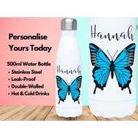 Personalisierte Wasserflasche Vakuum Isoliert Edelstahl 500Ml, Hot & Cold Gym Flasche, Name, Schmetterling Geschenke, Geschenke Für Schmetterlinge von PollyannaPoops