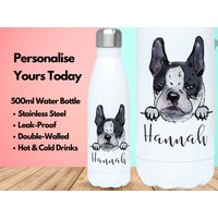 Personalisierte Wasserflasche Vakuum Isoliert Edelstahl 500Ml, Turnflasche, Name, Boston Terrier Geschenke, Liebhaber, Hunderassen von PollyannaPoops