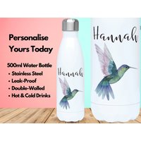 Personalisierte Wasserflasche Vakuum Isoliert Edelstahl 500Ml, Turnflasche, Name, Kolibri Geschenke, Geschenke Für Liebhaber von PollyannaPoops
