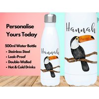 Personalisierte Wasserflasche Vakuum Isoliert Edelstahl 500Ml, Turnflasche, Name, Tukan Geschenke, Geschenke Für Liebhaber, Vogel von PollyannaPoops