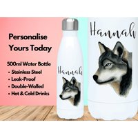 Personalisierte Wasserflasche Vakuum Isoliert Edelstahl 500Ml, Turnflasche, Name, Wolf Geschenke, Geschenke Für Liebhaber, Wölfe von PollyannaPoops