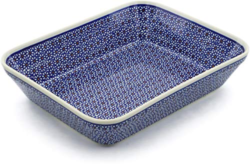 Original Bunzlauer Keramik 32x25,5 cm Auflaufform mit hohem Rand 7 cm für 6 Personen im Dekor 120 von Polmedia Polish Pottery