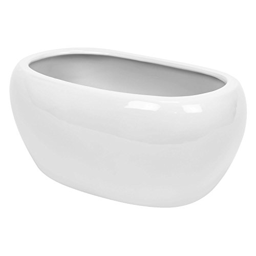 Keramik Übertopf Pflanztrog Kakteen Blumentopf Oval L 28 cm Weiss glänzend Deko von Polnix