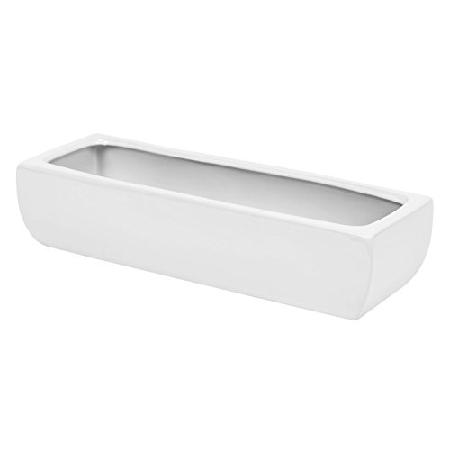 Keramik Übertopf rechteckig Pflanztrog Blumentopf Rinnen L 31,5 cm Weiss Schale von Polnix