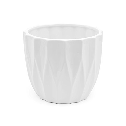 Polnix Blumentopf Weiss glänzend Keramik Topf übertopf H-130mm geometrische Form von Polnix