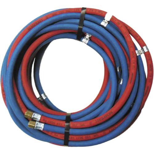 Pologen Schweißschlauch Paket - Acetylenschlauch 3/8 Zoll und Sauerstoffschlauch 1/4 Zoll mit Anschluss und Klemme, 5 Meter von Pologen