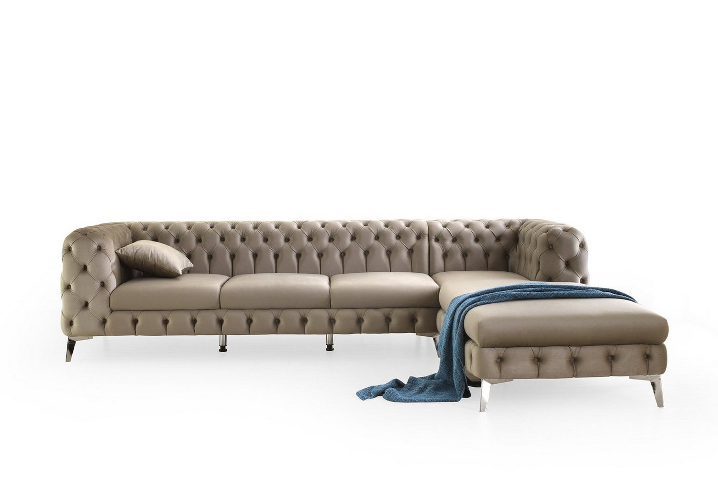 Polsterei Marya Ecksofa CHELSEA DIANA, 7-Sitzer Eck Sofa mit Hochwertigung,PREMIUM L-Sofa Form mit Samtvelours,Chesterfield Ecksofa Wohnlandschaft mit silbernen Beinen,Handgemacht in Berlin, BESTSELLER,Bezugsqualitäten Garantierte von Polsterei Marya