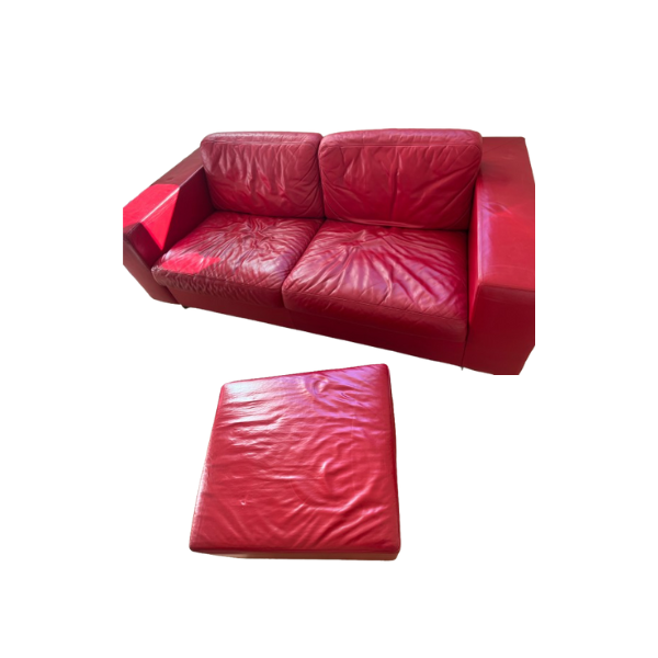 2-Sitzer Sofa Set mit Hocker Massimo aus rotem Leder, Poltrona Frau 2-Sitzer Sofa Set mit Hocker Massimo aus rotem Leder, Poltrona Frau von Poltrona Frau