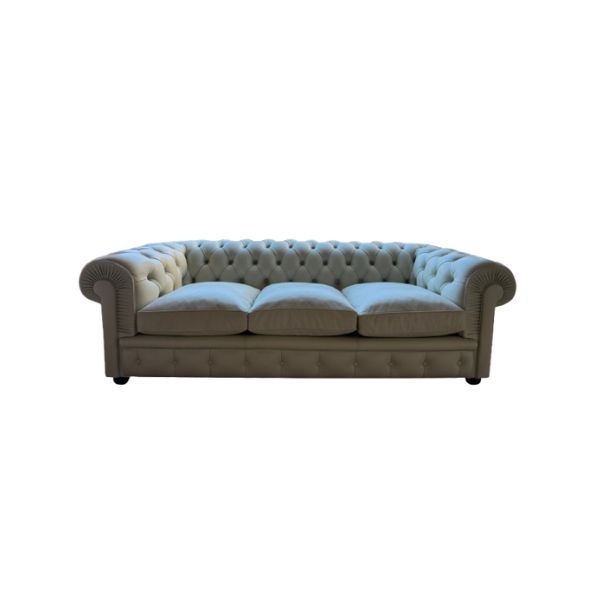 3-Sitzer Chesterfield Sofa aus hellgrauem Leder von Renzo Frau, Poltrona Frau 3-Sitzer Chesterfield Sofa aus hellgrauem Leder von Renzo Frau, Poltrona Frau von Poltrona Frau