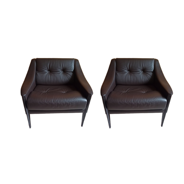 Paar Dezza 24 Ledersessel Braun von Gio Ponti, Poltrona Frau von Poltrona Frau