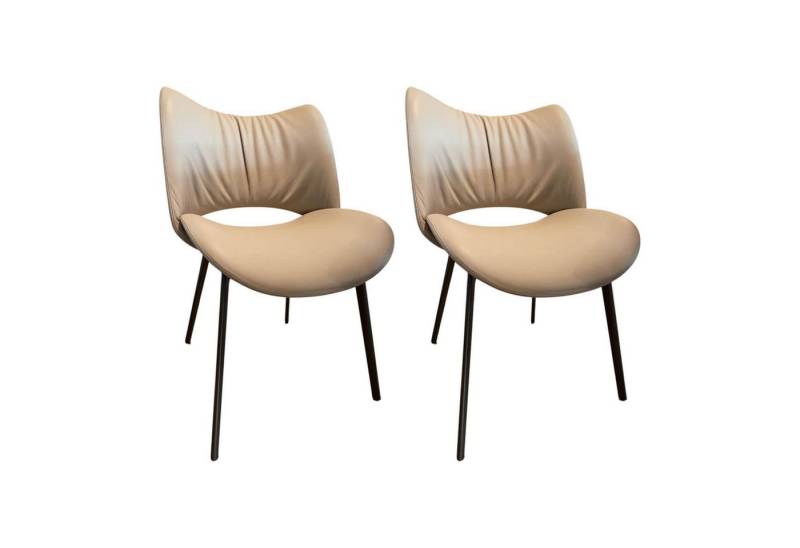 Poltrona Frau Essgruppe 2er-Set Nice Leder 40 Cachemire Beige Füße Braun Lackiert von Poltrona Frau