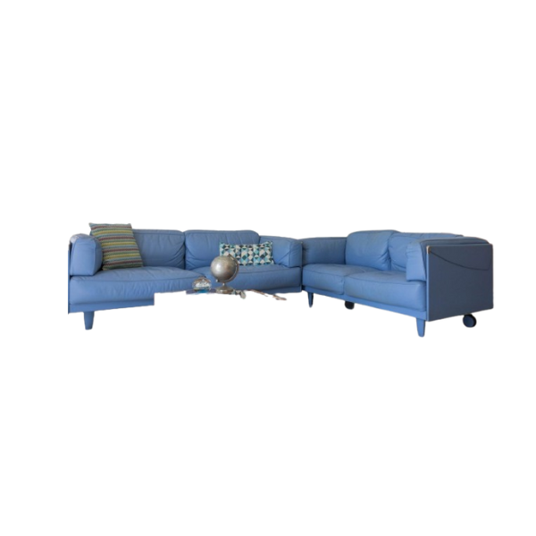 Set 1 Dreisitzer- und Zweisitzer-Sofa Twice aus Leder (Blau), Poltrona Frau von Poltrona Frau