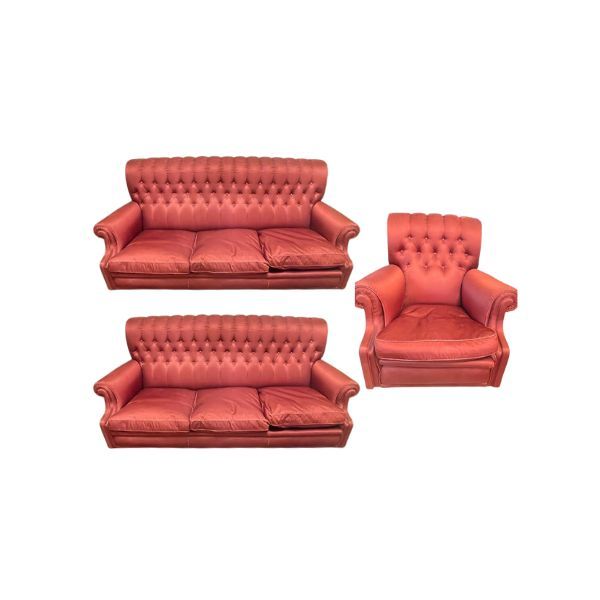 Set aus 2 Sofas 3-Sitzer und Sessel Bonnie aus bordeauxroter Seide (60er Jahre), Poltrona Frau von Poltrona Frau