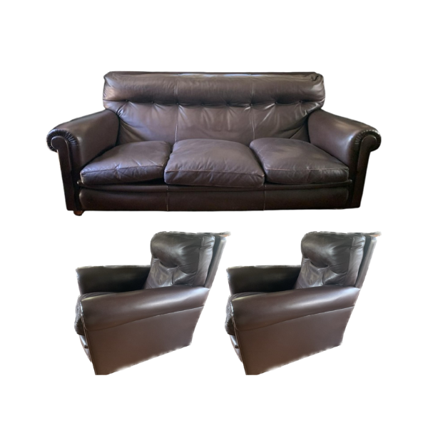 Vintage 3-Sitzer Ledersofa mit 2 Sesseln Set (80er Jahre), Poltrona Frau von Poltrona Frau