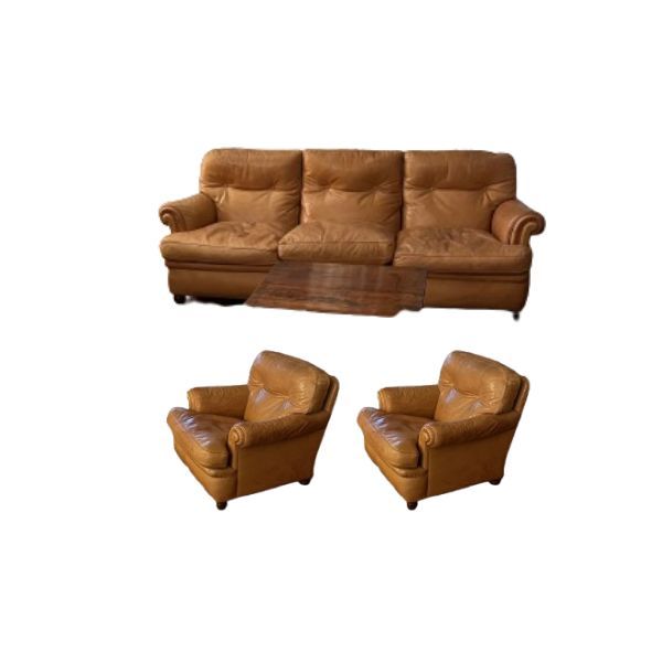 Vintage Ledersofa 3-Sitzer mit 2 Sesseln (60er Jahre), Poltrona Frau von Poltrona Frau