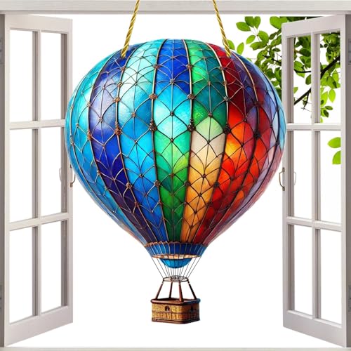 Poludatly Niedlicher Sonnenfänger Für Fenster Innenbereich,Aufhängbare Fensterdekoration - Flache Acryl-Deko Für Garten & Auto, Hängebare Heißluftballon-Form Als Wandschmuck von Poludatly