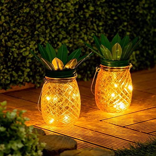 Polux Solarlampen für Außen - 2 Stück ANANAS Laterne Solarleuchte Wasserdicht LED Hängend für Garten Deko Geschenke, Terrasse, Rasen (warmweiß) von Polux