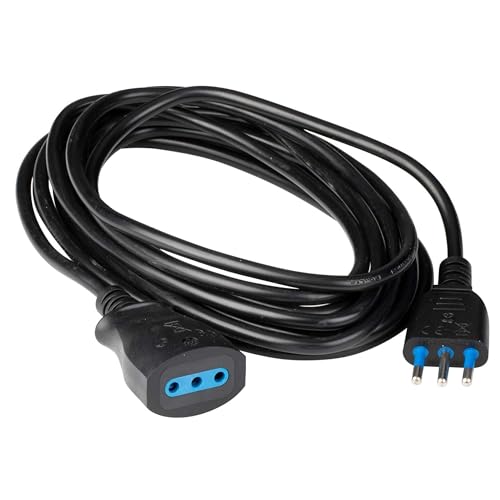 POLY POOL - PP0382.1S Kabelverlängerung Schwarz 250V Verlängerbares Stromkabel 5 m - Italienischer Stromstecker 10A 2P+T - Italienische Steckdose 10A 2P+T - Verlängerung 5 m Schwarz 100% Made in Italy von Poly Pool
