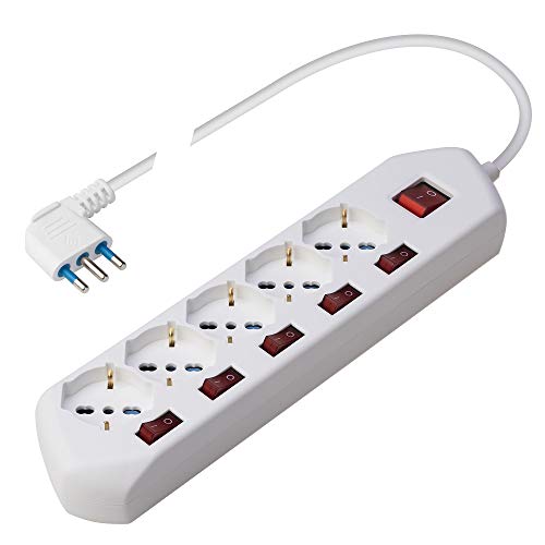 Poly Pool PP2509 Multiswitch – Mehrfachsteckdose mit 5 Mehrfachsteckdosen (16A+10A+10A+Schuko) – 5 einzelne Schalter für Jede Steckdose – Netzkabel 1,5 m – platzsparender Stecker 16 A 2P+T von Poly Pool