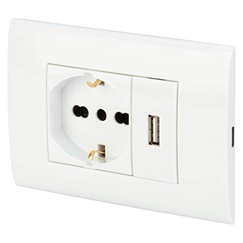 POLY POOL - PP6096X Unterputz-Set 250V mit Multistandard-Schuko-Steckdoseneinsätzen, Stecker 10A – 16A italienisch/deutsch und USB-Buchse 2,1A - weiß mit Dose für Wandmontage von Poly Pool