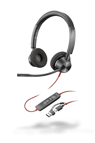 Poly Blackwire 3320 schnurgebundenes USB-C-Headset, Flexibler Mikrofonarm, Hi-Fi-Stereo, Verbindung mit PC/Mac über USB-C oder USB-A, Zertifiziert für Microsoft Teams, Plug-and-Play von Poly