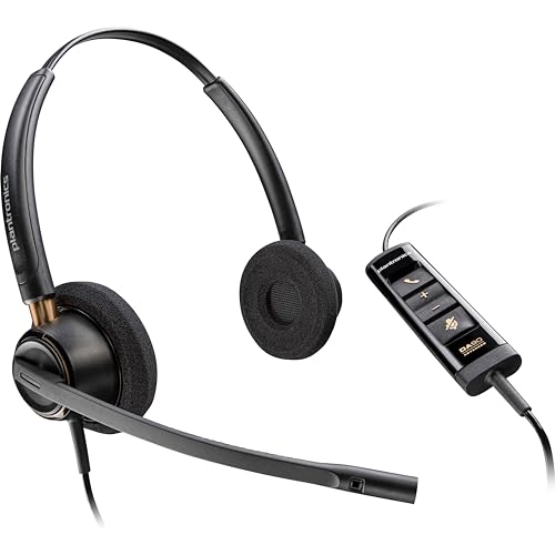 Poly – EncorePro 525-M-USB-Headset mit USB-A und USB-C (Plantronics) – Akustischer Gehörschutz – Tasten zum Halten und Annehmen von Anrufen – Optimiert für Teams – Binaural von Poly