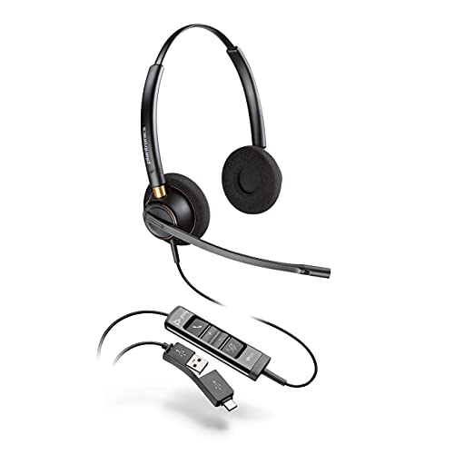 Poly – EncorePro 525-USB-Headset mit USB-A und USB-C (Plantronics) – Akustischer Gehörschutz – Tasten zum Halten und Annehmen von Anrufen – Binaural von Poly