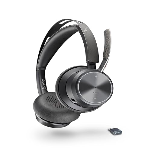 Poly Voyager Focus 2 UC schnurloses Headset mit Mikrofon (Plantronics) – Active Noise Cancelling (ANC) – Verbindung mit PC/Mac/Mobiltelefon über Bluetooth – Kompatibel mit Teams, Zoom und anderen von Poly