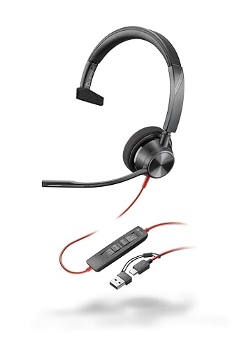 Schnurgebundenes USB-C-Headset Poly Blackwire 3310 – Flexibler Mikrofonarm – Monaurales Design – Verbindung mit PC/Mac über USB-C oder USB-A – Kompatibel mit Teams, Zoom Schnurgebundenes USB-C-Headset Poly Blackwire 3310 – Flexibler Mikrofonarm – Monaurales Design – Verbindung mit PC/Mac über USB-C oder USB-A – Kompatibel mit Teams, Zoom von Poly