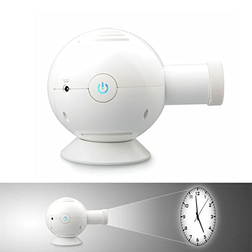 PolyGens LED Analog Projektionsuhr mit Nachtlicht, 360 ° drehbare Helligkeit & Größe einstellbar Desktop Deckenhalterung Projektor Uhr für Home Deco (Weiß) von PolyGens