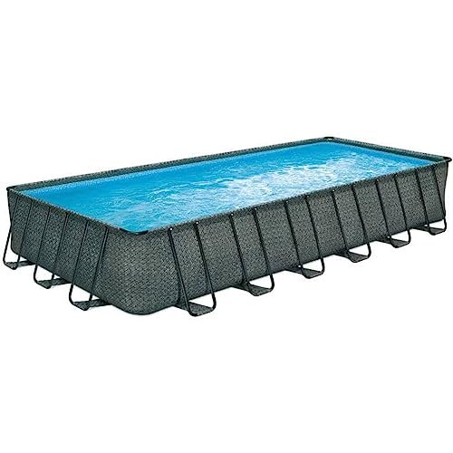 Elite Rechteck Frame Pool Set Rattan anthrazit in verschiedenen Größen 732 x 366 x 132 cm von PolyGroup