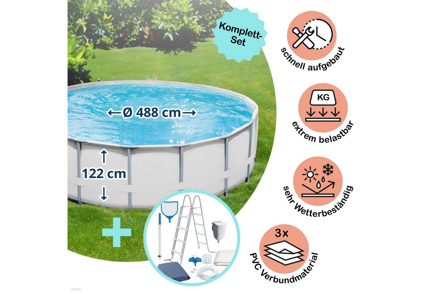 PolyGroup Framepool Polygroup Summer Waves Elite Frame Pool Set 488 x (Beckenset), Sicherheitsleiter von PolyGroup