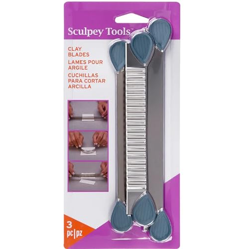 polyform Sculpey Tools Tonklingen, 3 Klingen im Lieferumfang enthalten – flexible, gewellte und starre Klinge, Polymer-Ofenback-Ton-Werkzeug, ideal für alle Schwierigkeitsstufen und Bastelprojekte von polyform