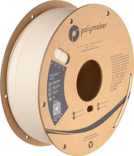 Polymaker ASA Filament 1.75 mm Natural ASA, 1 kg hitzebeständig, ASA 1.75 Kartonspule – PolyLite ASA 3D-Drucker-Filament natürlich, perfekt für den Druck von Outdoor-Funktionsteilen von Polymaker